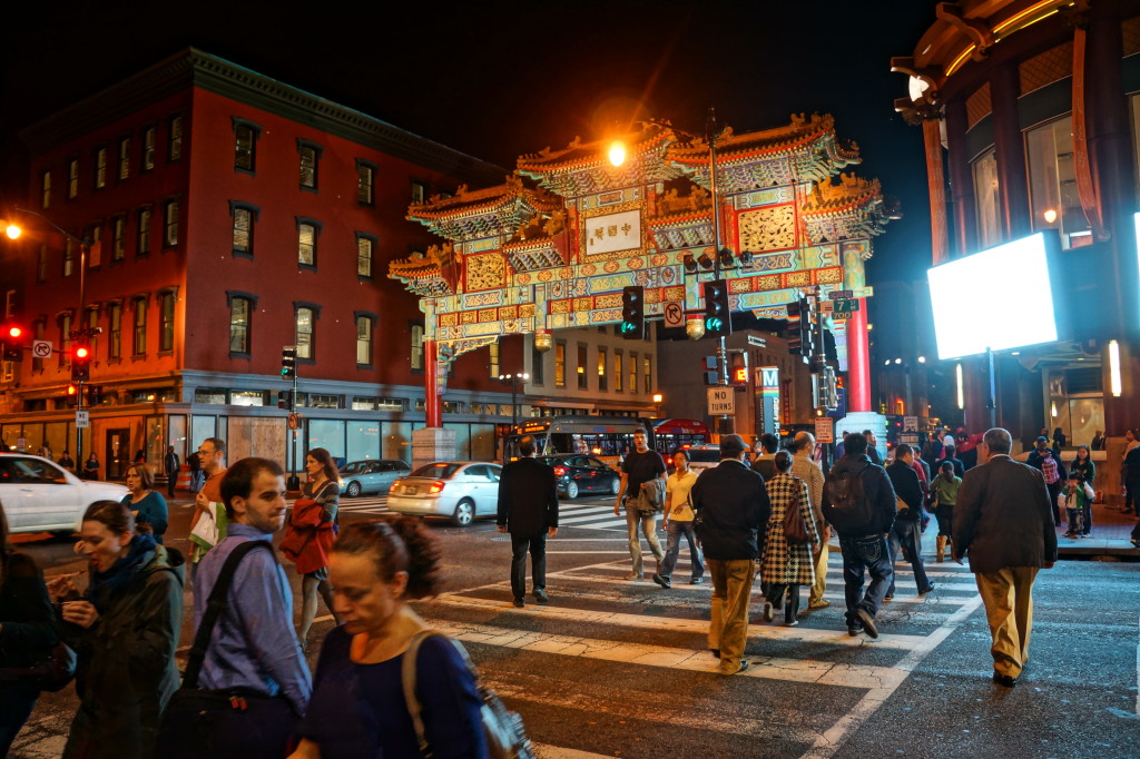 Nighttime photo of Washington DC Chinatown entrance
