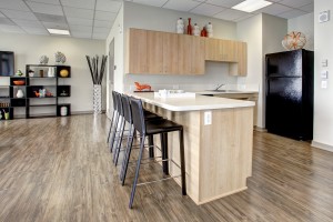 Hodge on 7th Kitchen with bar and tall chairs
